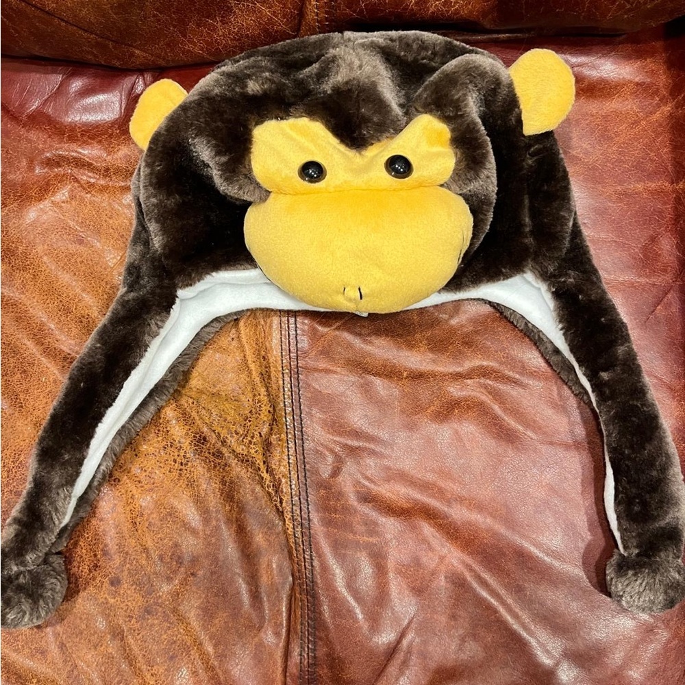 Brown and Yellow Monkey Plush Hat